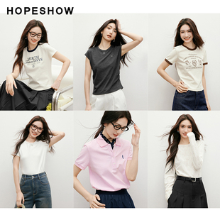 简约百搭方领长袖 红袖 女装 新款 T恤合集 2025春季