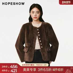 红袖冬季2024新款女装 复合皮毛一体单排扣圆领仿水貂环保短皮草