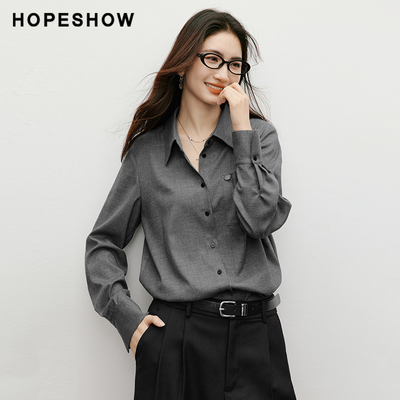 红袖2025冬季新款女装 知识分子风正肩长袖翻领一手长衬衫