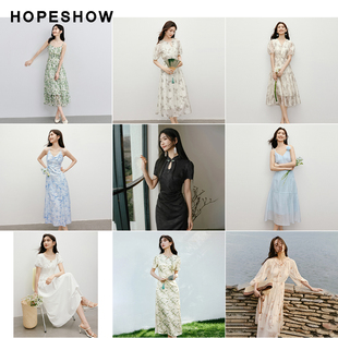 红袖outlets粉丝福利款合集 树叶印花茶歇2024新款连衣裙