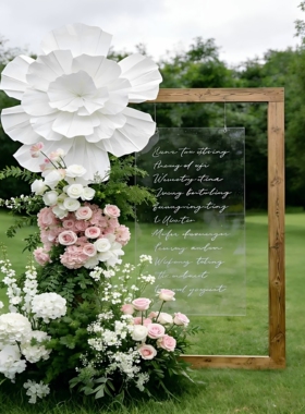 户外婚礼仿真花迎宾牌木质亚克力