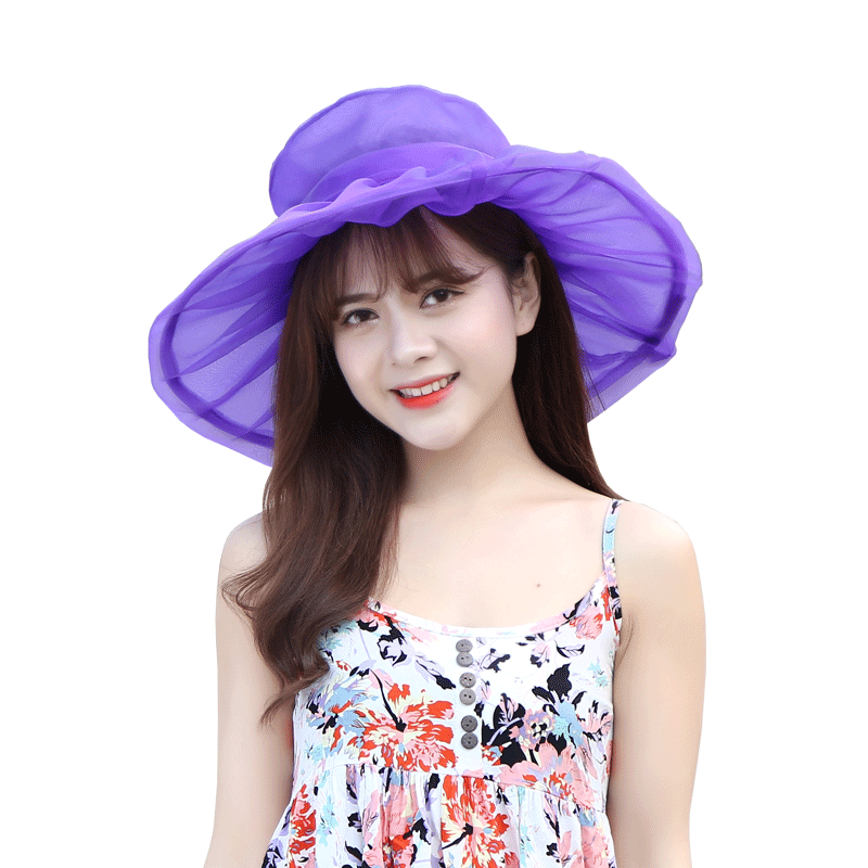 夏季帽子女 韩版时尚大沿防晒太阳帽沙滩帽可折叠女帽布帽凉帽子