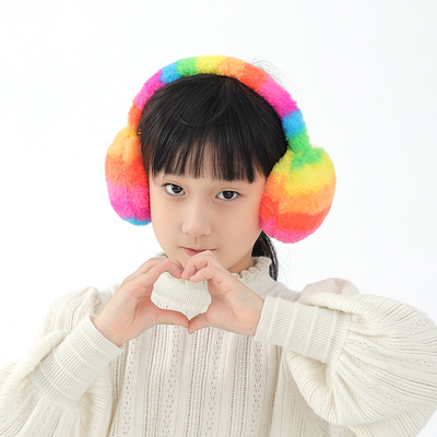 新款2022毛绒彩虹保暖耳罩