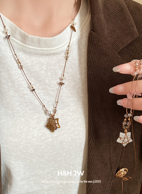 咖色复古星星项链秋冬高级感