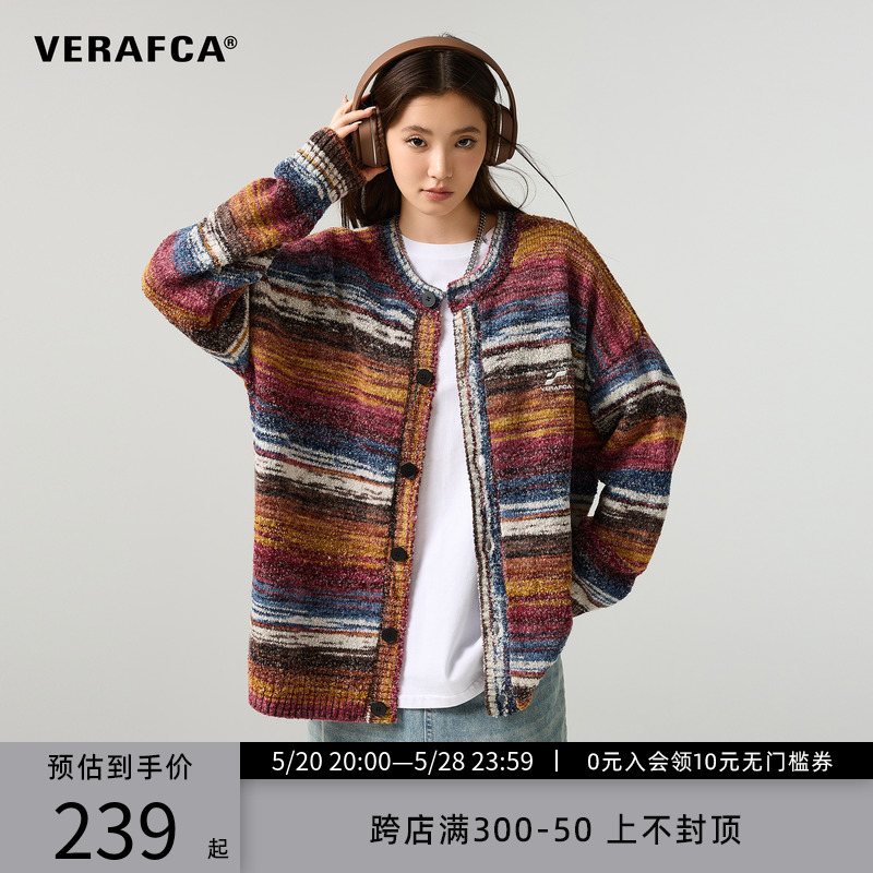 VFC/VERAF CA美式复古渐变条纹开衫毛衣女2023新款慵懒针织衫秋季 男装 针织衫/毛衣 原图主图