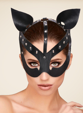 黑色PU皮革猫脸面具cos派对化装舞会装扮面罩动物跨境