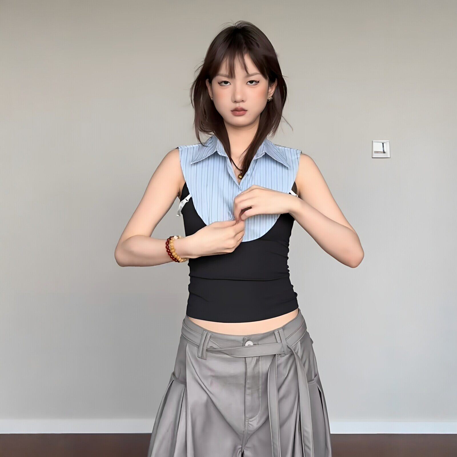 条纹尖领假领子衬衫春夏女假衣领多功能韩版休闲百搭打底内搭配饰