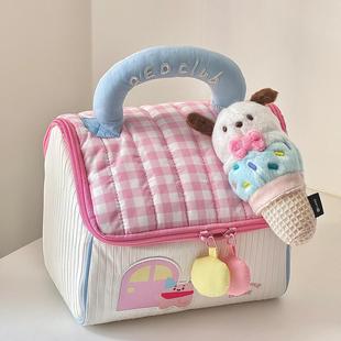 粉色格子小房子化妆包大容量女旅游便携式洗漱品收纳包2025新款