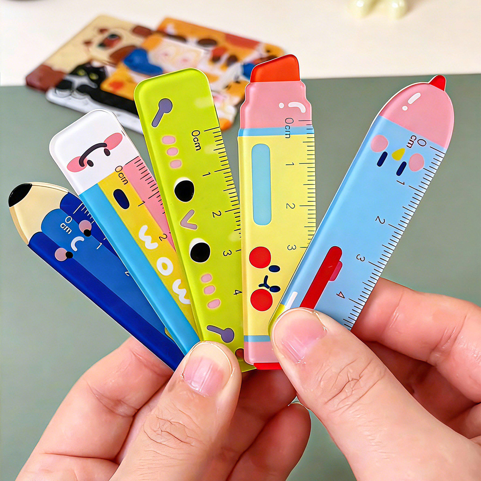 掌心尺子套装中小学生专用高颜值便携迷你尺子书包挂件半透明彩色