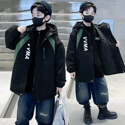 儿童装男童冲锋衣三合一可拆卸2025新款春秋冬季大童外套加绒加厚