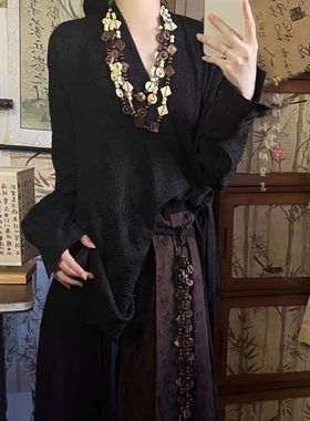 棕色原木椰壳项链女复古波西米亚风毛衣链小众设计感民族风配饰品