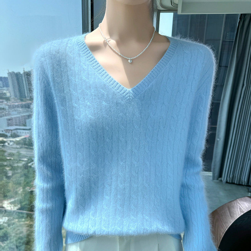 100%纯貂绒衫 圆领针织衫 打底内搭绒毛衣 秋冬女宽松上衣休闲