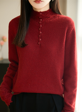 圆领针织衫打底内搭绒条纹毛衣秋冬女宽松上衣新年款