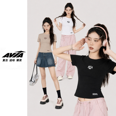 【明星代言】AVIA爱威亚美式辣妹风可爱小熊小标T恤甜酷内搭上衣