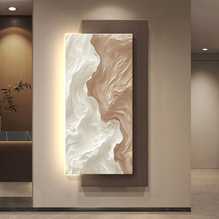 新款立体砂岩肌理挂画玄关装饰画带灯高级感客厅入户走廊过道壁画