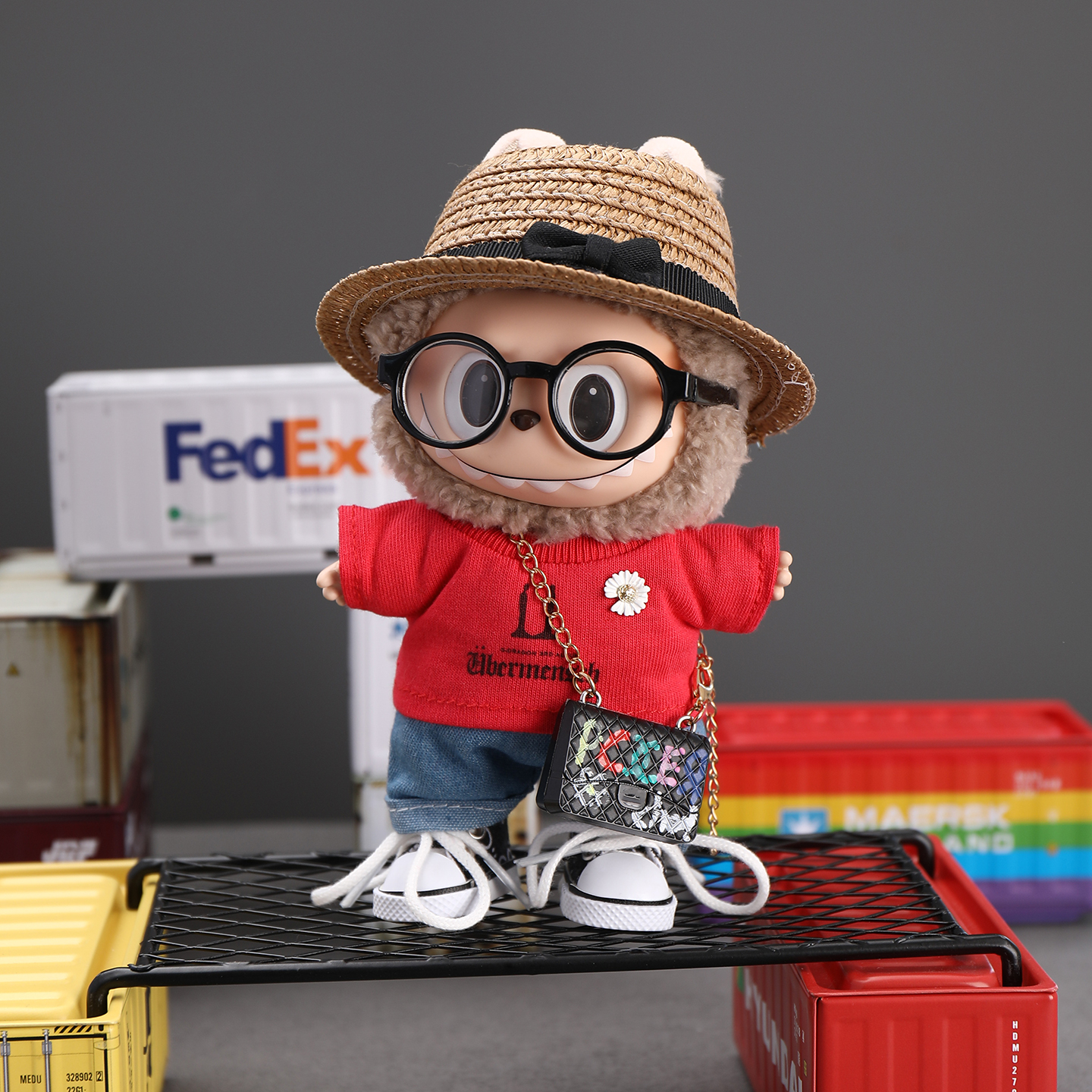 GD权志龙同款拉布布labubu红色T恤套装娃衣心动马卡龙1/2/3代衣服