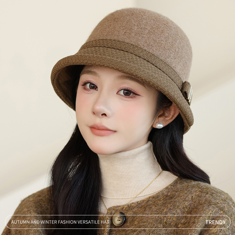 渔夫帽秋冬季韩版百搭盆帽女士帽子妈妈逛街卷边英伦时尚洋气礼帽