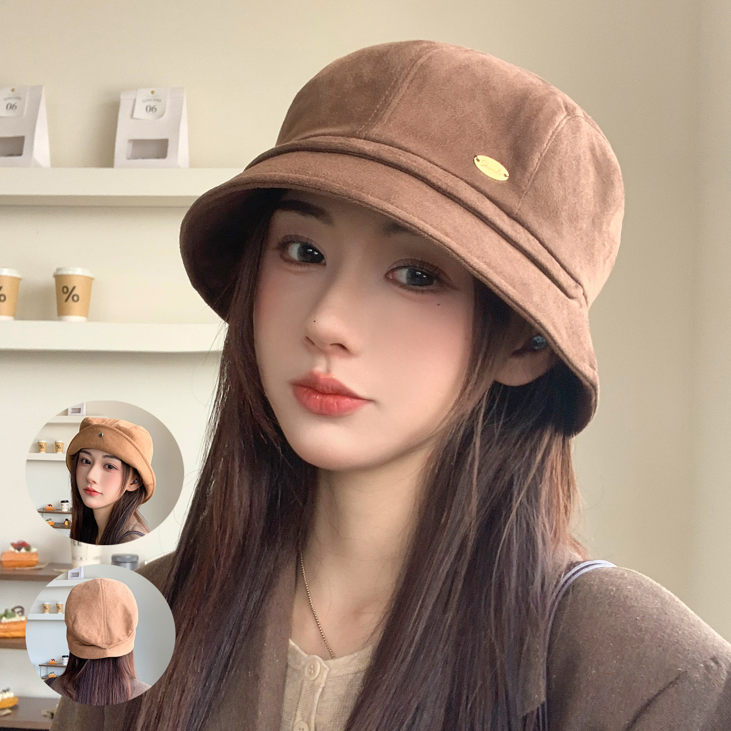 原创渔夫帽女秋冬季一帽多用盆帽韩国大头围显脸小水桶帽素颜短檐