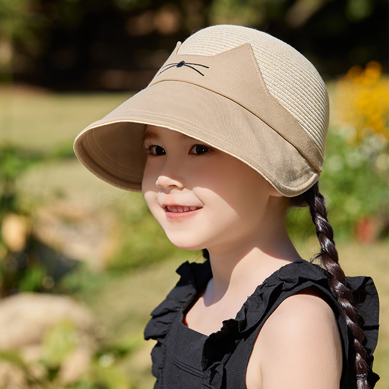 儿童帽子女童夏季草帽女孩夏天女宝防晒渔夫帽海边沙滩遮阳帽盆帽