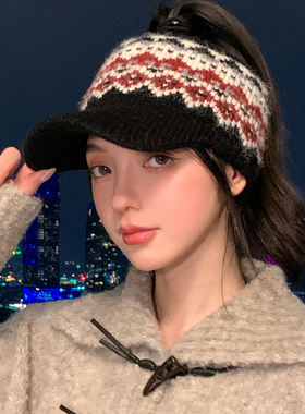 秋冬女款加绒空顶针织鸭舌帽