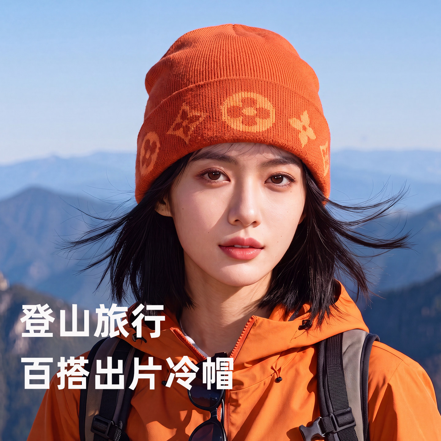 毛线帽子女款秋冬季川西旅游登山橘黄色针织帽户外滑雪保暖冷帽男