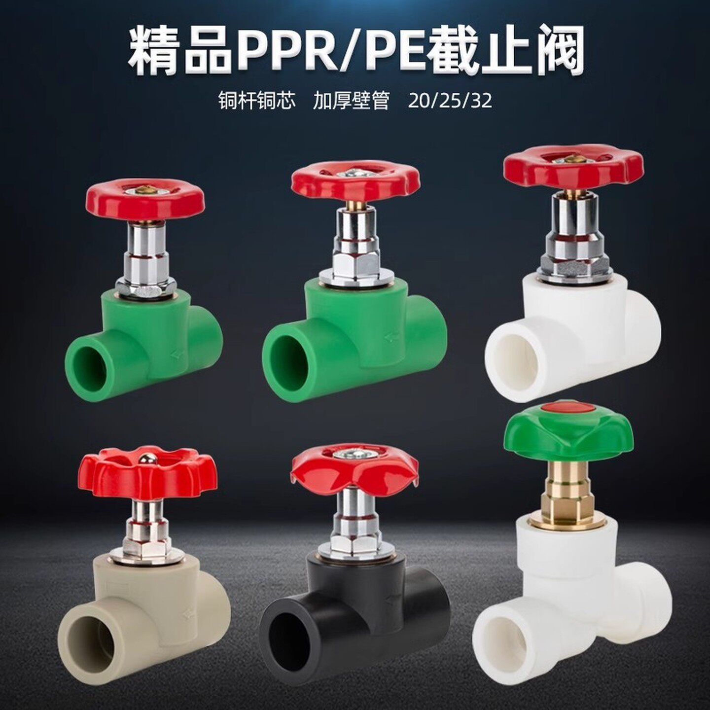 PPR升降式截止阀4分20 PE水管阀门6分25塑料闸阀开关止水阀小配件