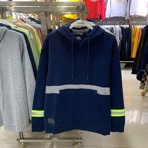 正品班尼路秋冬款男装纯棉360g重磅连帽拼色反光带宽松款卫衣上衣