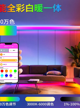 已接入米家智能RGBCW七彩变色无极调光cob灯带客厅低压氛围线型灯