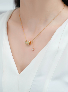 堤喜纯银几何圆圈吊坠项链镶钻