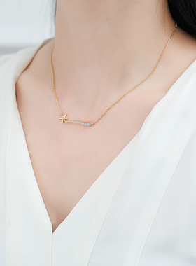 堤喜纯银几何五角星项链镶钻