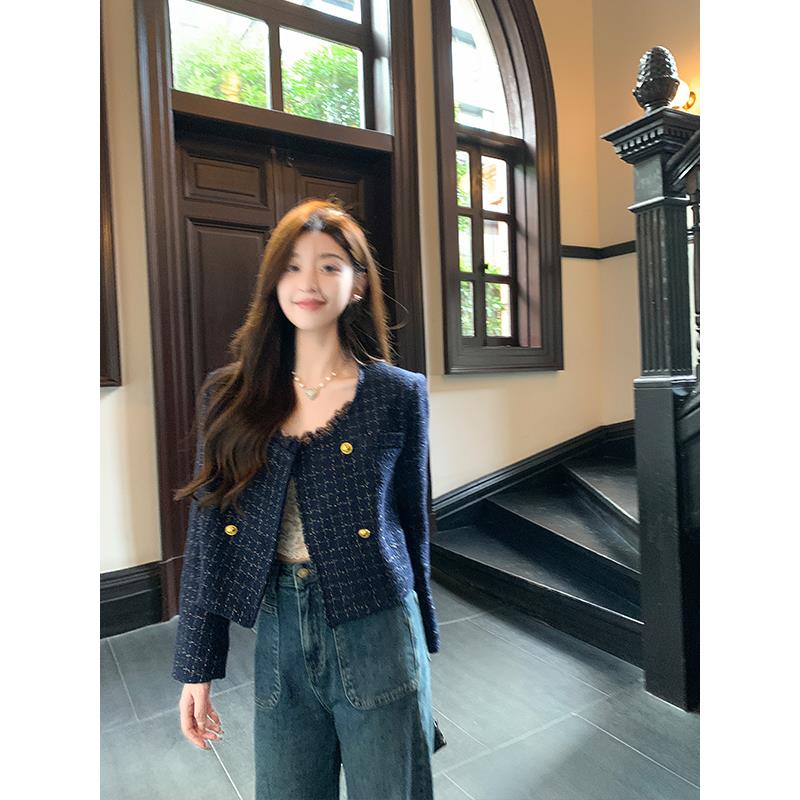 cchen陈陈 复古圆领亮丝小香风短外套两色设计感上衣春季新款气质