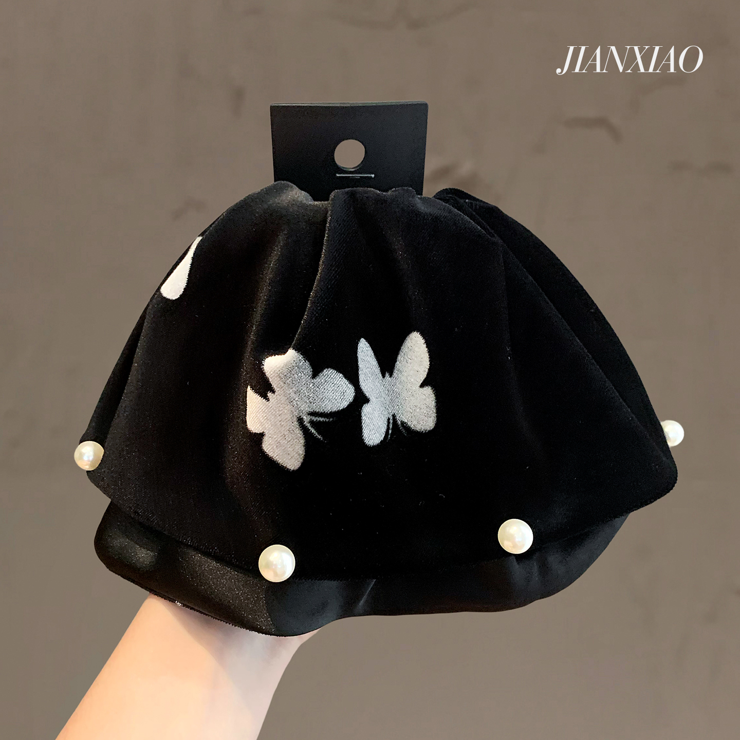 法式高级感复古丝绒蝴蝶马尾夹气质优雅珍珠盘发夹轻熟风精致抓夹