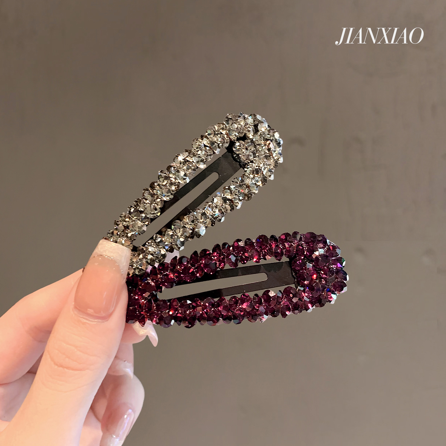 新款高级感轻奢水钻懒人BB夹闪耀满钻掰掰夹时尚洋气碎发夹子边夹