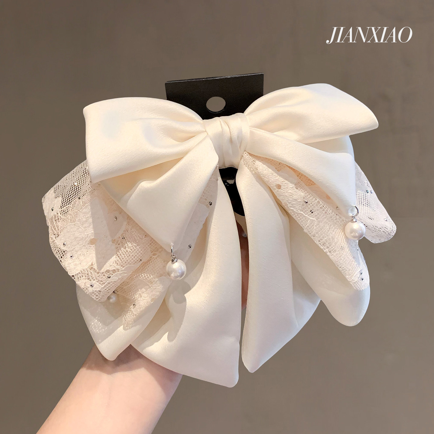 韩版温柔珍珠蕾丝蝴蝶结抓夹优雅气质马尾夹纯欲小白花发饰发夹子
