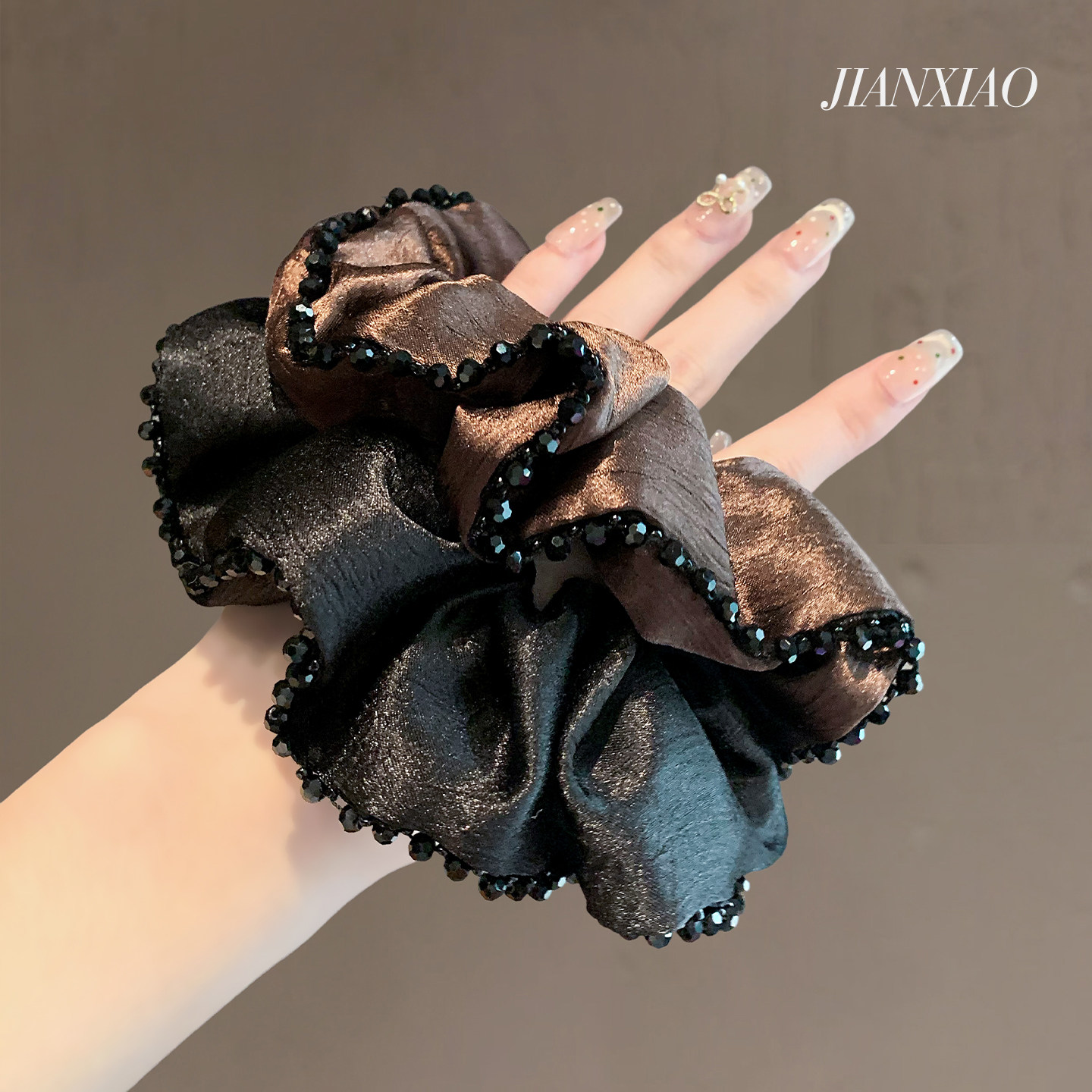 法式复古缎面水钻大肠发圈高级感气质扎马尾丸子头花百搭头绳皮筋,饰品/流行首饰/时尚饰品新,发饰,淘宝优惠券,粉丝福利购,淘宝优惠卷