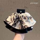 法式 网红复古裙摆马尾抓夹轻奢气质印花盘发鲨鱼夹洋气后脑勺头饰