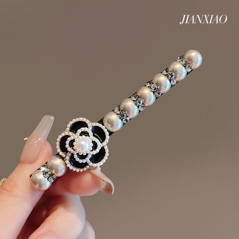 简晓鸭嘴夹合金复古山茶花边夹