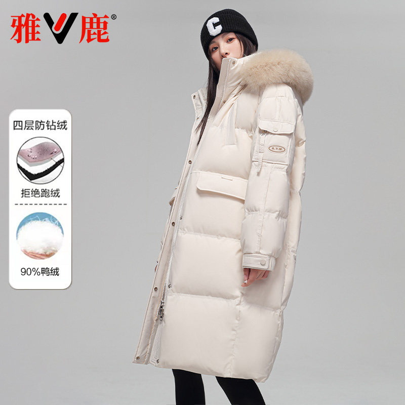 鸭绒长款羽绒服女狐狸毛真毛领冬