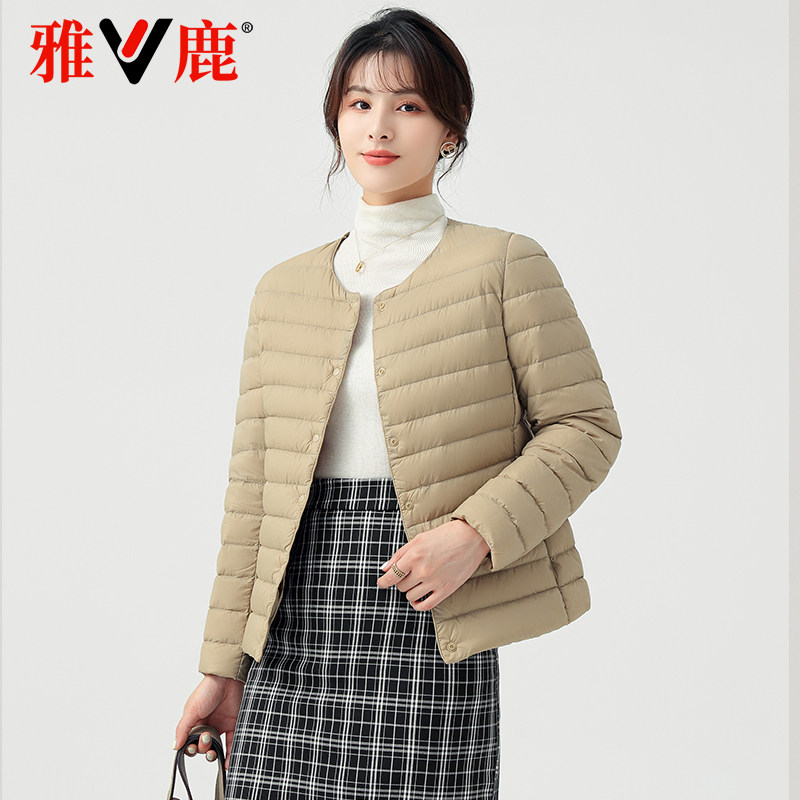 雅鹿反季轻薄羽绒服短款圆领时尚