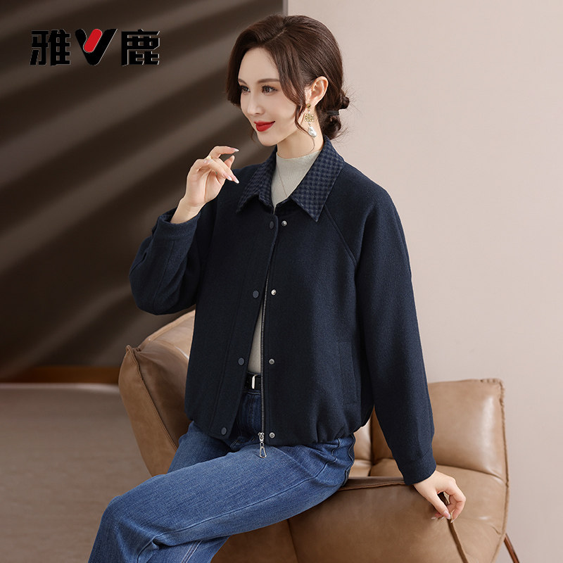 雅鹿中老年翻领夹克外套女
