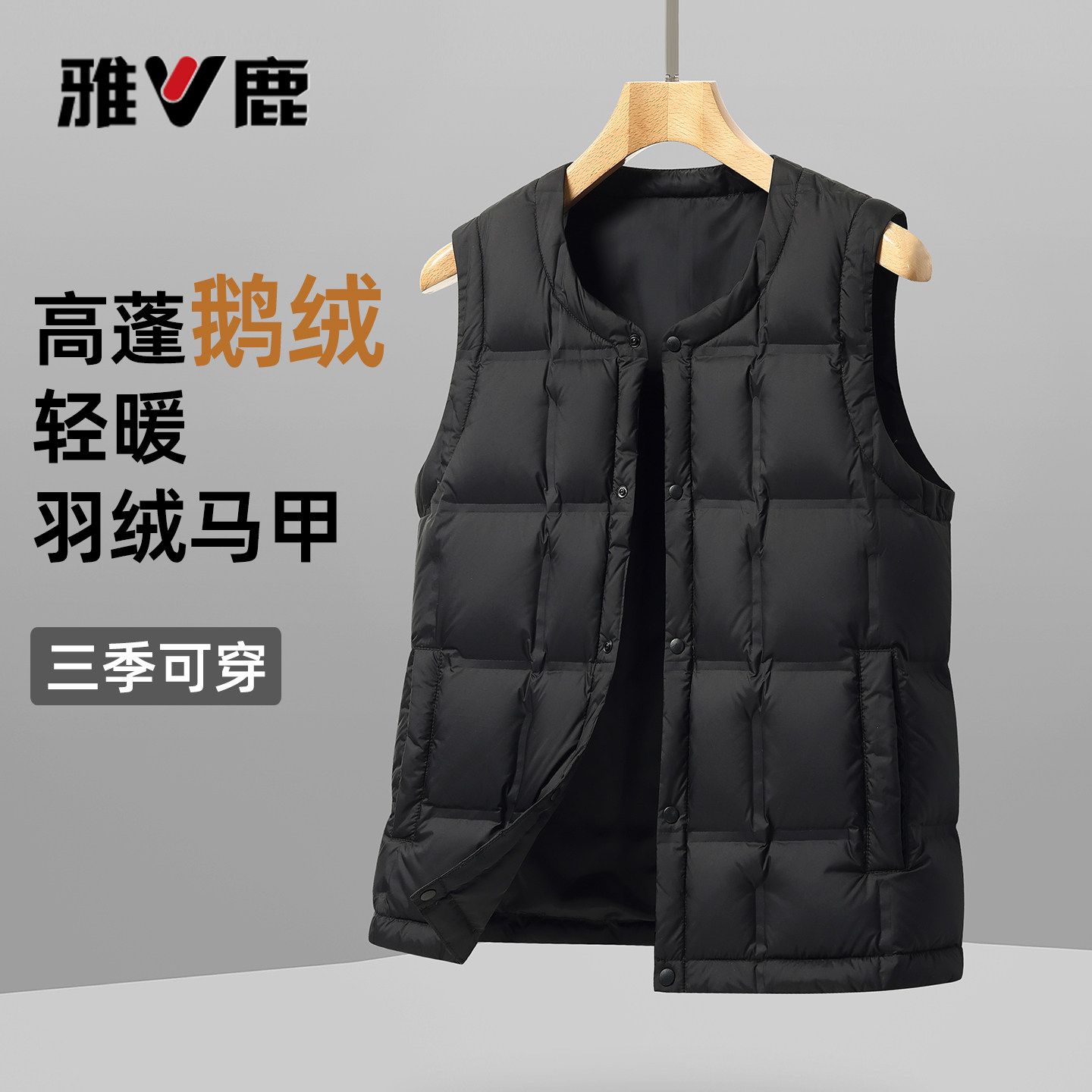 雅鹿新款鹅绒轻薄羽绒服马甲男