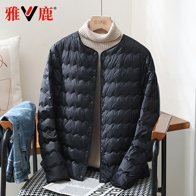 雅鹿短款无领轻薄羽绒服