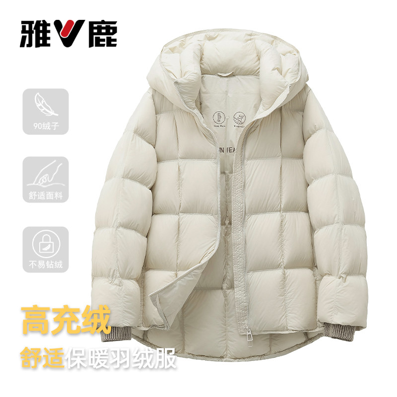 雅鹿女秋冬短款连帽面包羽绒服