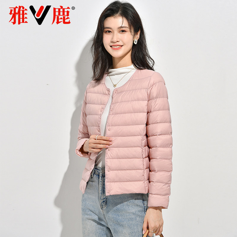 雅鹿轻薄羽绒服内胆时尚短款圆领