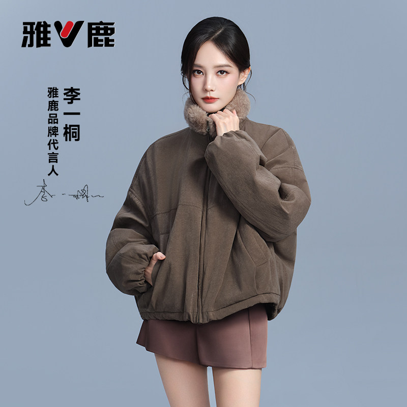 雅鹿冬季新款休闲复古毛领羽绒服