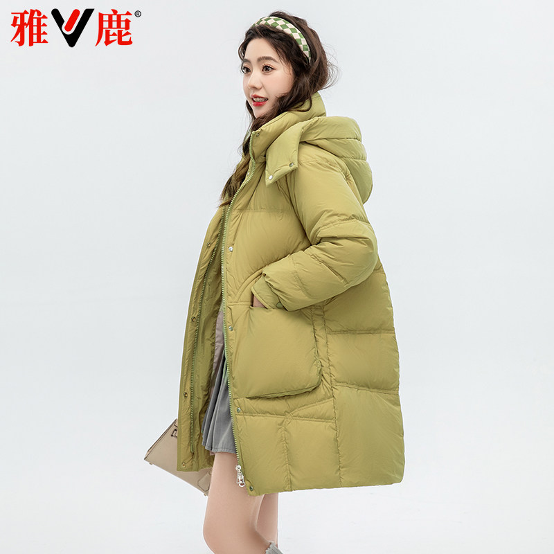 雅鹿羽绒服女中长款减龄加厚外套