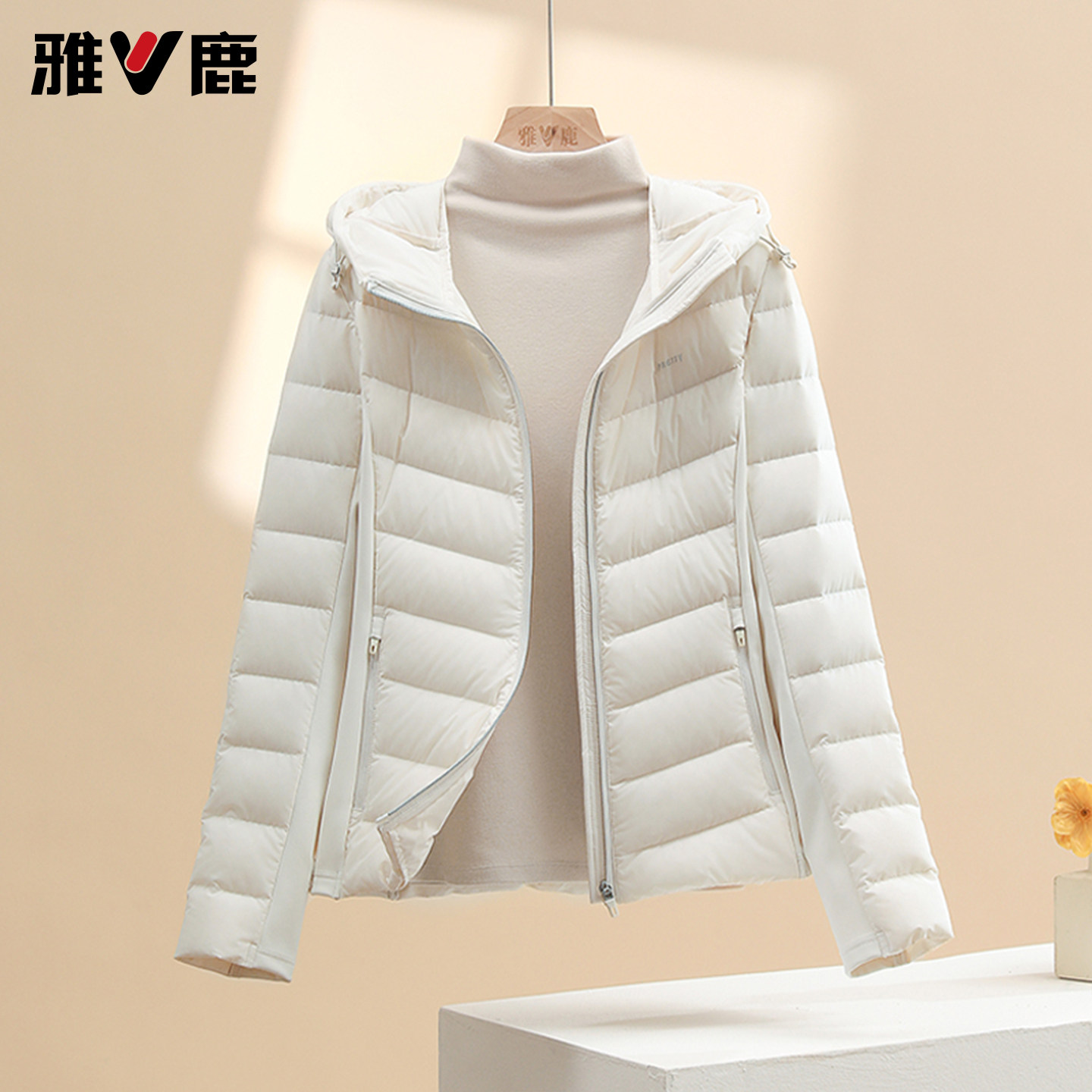 短款抽绳连帽瑜伽轻薄羽绒服