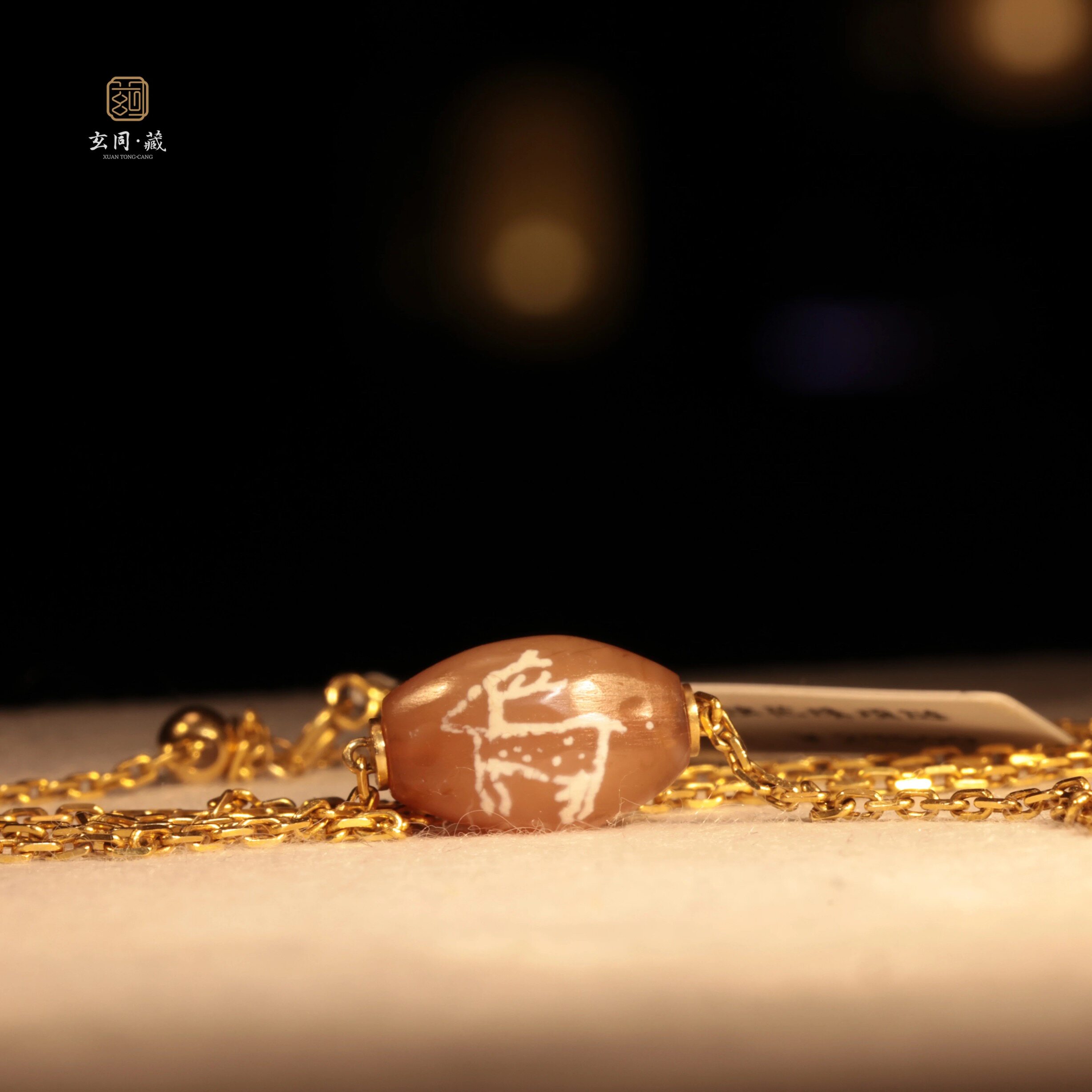 小鹿红玉髓玛瑙锁骨项链 原创设计款18k黄金独特小众复古珠灵性女