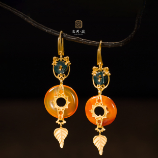 宫廷古典优雅 女新中式 古法红玛瑙耳钩耳坠 18k黄金镶嵌原创设计款