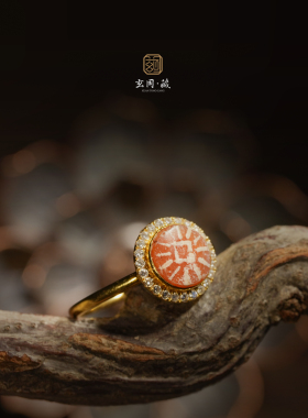 古法太阳花戒指 18k黄金镶嵌原创设计款镶钻小众新中式轻奢气质